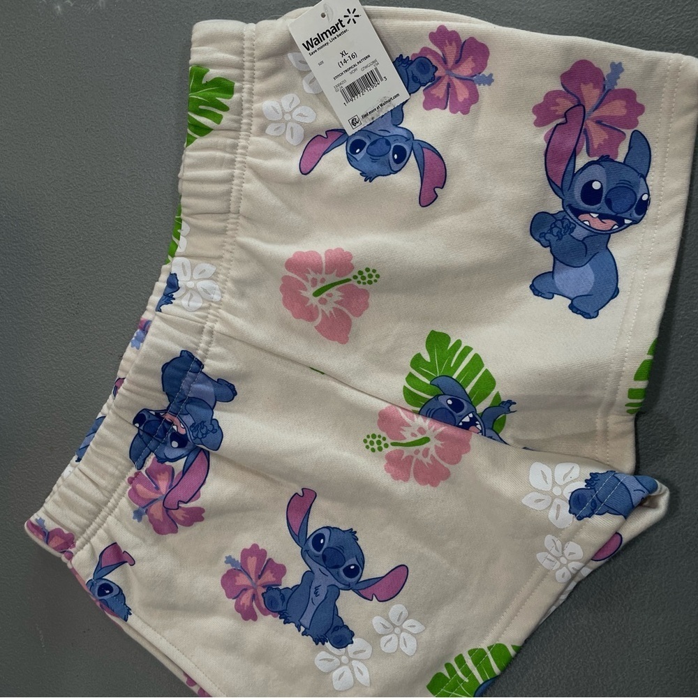 Kids' Stitch Floral Shorts - Cream and Blue